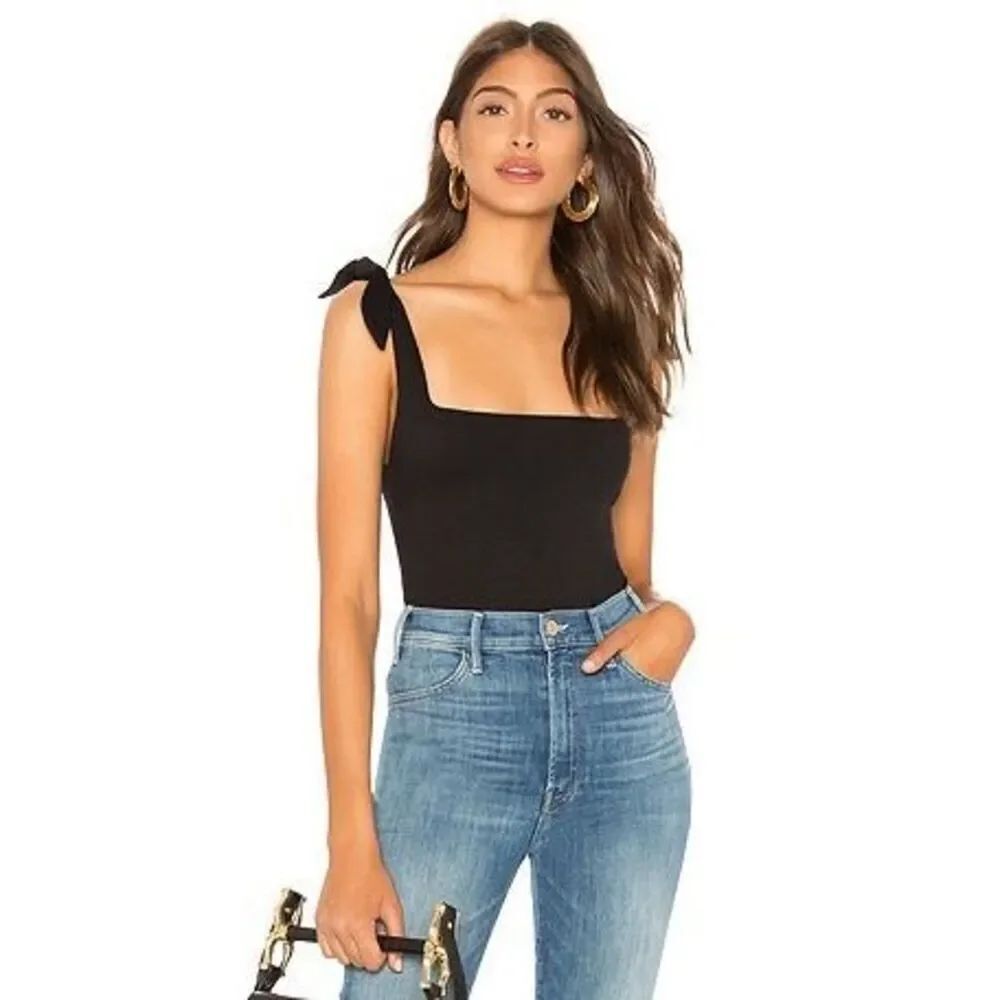 Free People Intimately Tie Shoulder Bodysuit in Black Size Medium